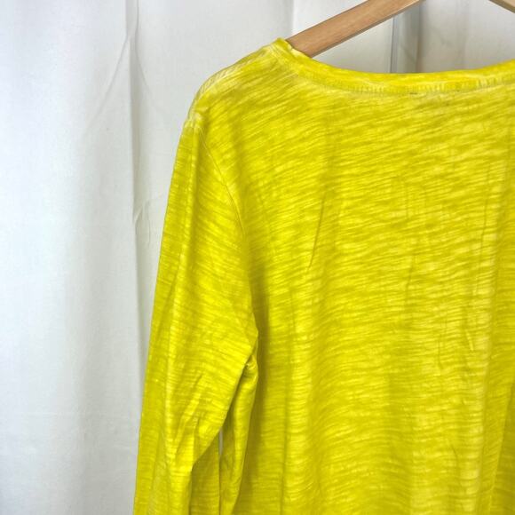 LOGO by Lori Goldstein Distressed Cotton Top w Embroidery Key Lime Yellow Size L - Picture 6 of 10